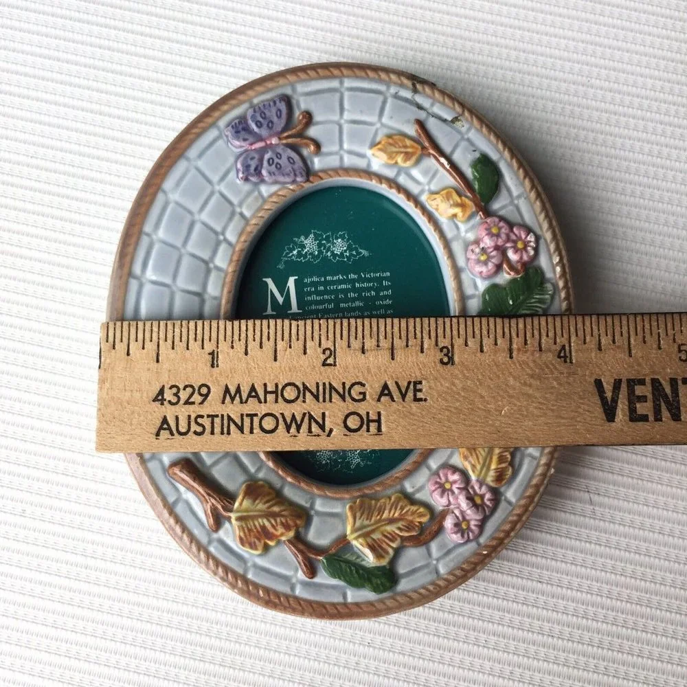 Terragrafics Victorian Majolica Style Oval Photo Picture Frame Hand Painted